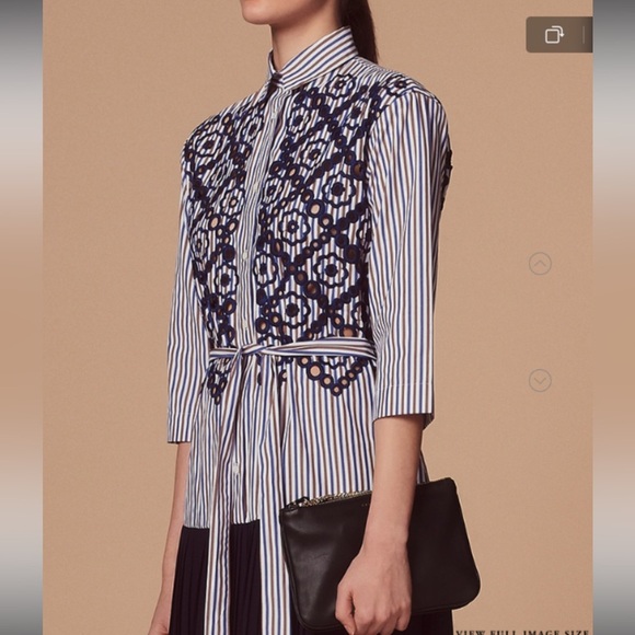 SANDRO Paris Josefine Pleated Evelet-lace midi Dress MSRP$515 - Picture 9 of 16